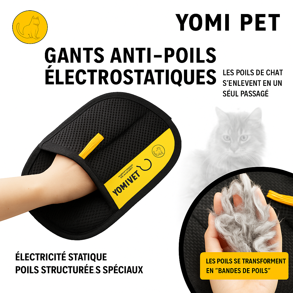 YOMIPET Gants Anti-Poils Électrostatiques – Nettoyez en un seul geste 🐾